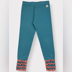 Sz 6 Wildflowers Mystical Mimi leggings blue with polka dots & coral trim